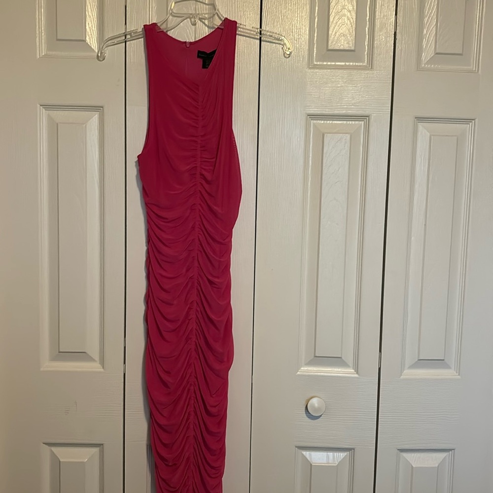 House of Harlow 1960 Ruched Mesh Pink Midi/Maxi BodyCon Dress